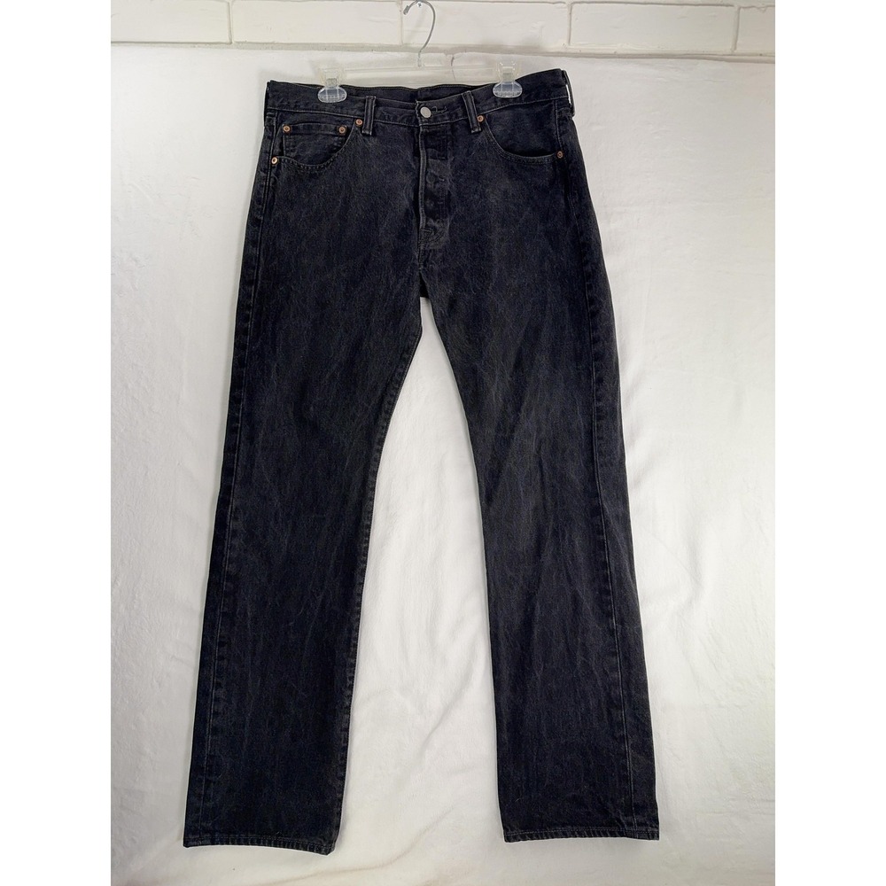 Levis 501 Jeans Mens 34x32 Gray Button Fly Straight Leg‎ Denim Charcoal Wash